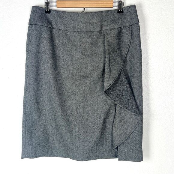 Talbots Wool Ruffle Cascading Grey Pencil Skirt with Slit - Picture 2 of 6